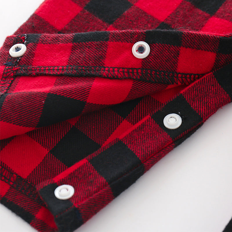Infant Boys Red & Black Checked Cotton Romper