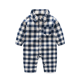 Blue Infants Boys Checked Cotton Rompers