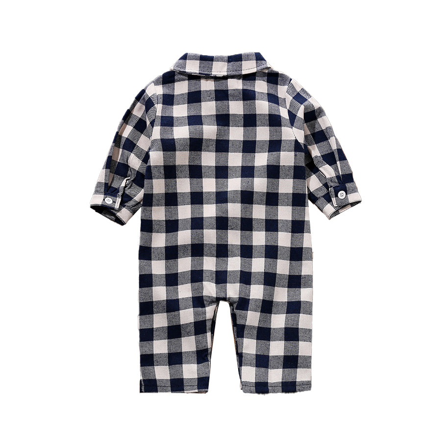 Blue Infants Boys Checked Cotton Rompers