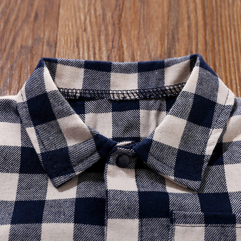 Blue Infants Boys Checked Cotton Rompers