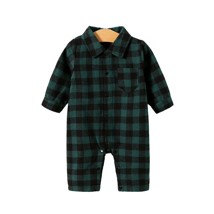 Infant Boys Green & Black Checked Cotton Rompers