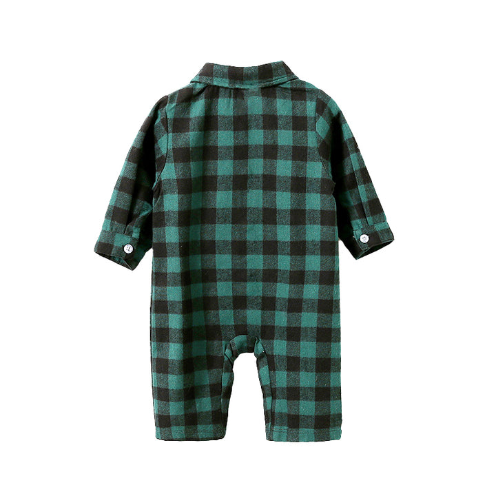 Infant Boys Green & Black Checked Cotton Rompers
