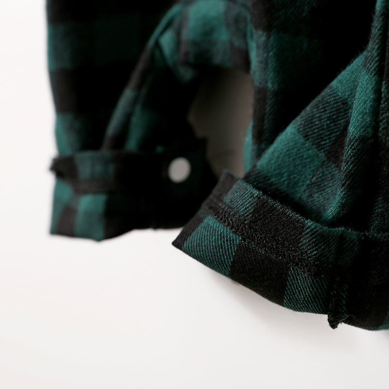 Infant Boys Green & Black Checked Cotton Rompers