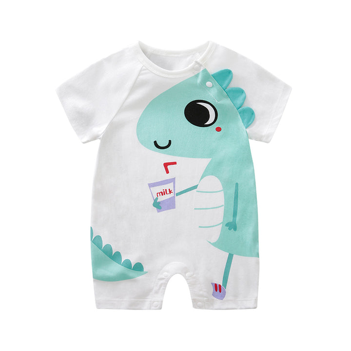 Infant Boys White Conversational Printed Cotton Rompers