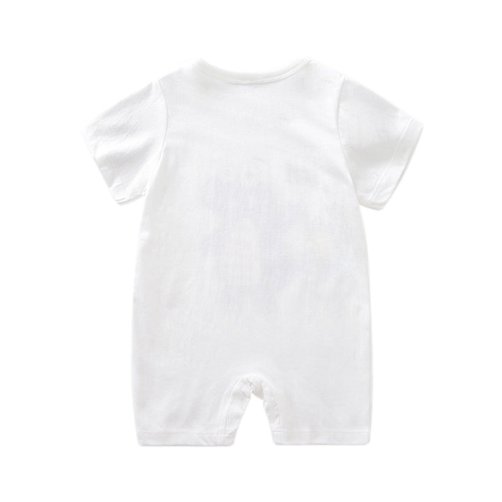 Infant Boys White Conversational Printed Cotton Rompers