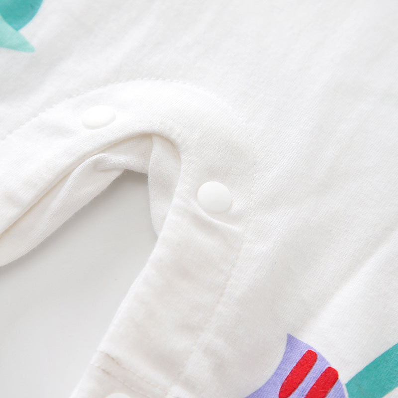 Infant Boys White Conversational Printed Cotton Rompers