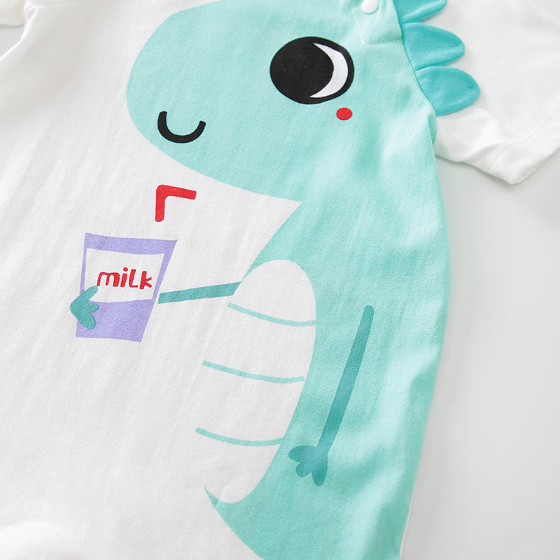 Infant Boys White Conversational Printed Cotton Rompers