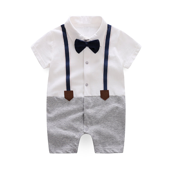 Infant Boys White & Black Cotton Rompers With Bow