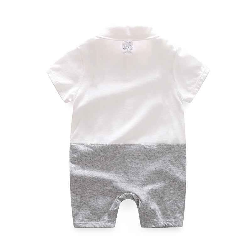 Infant Boys White & Black Cotton Rompers With Bow