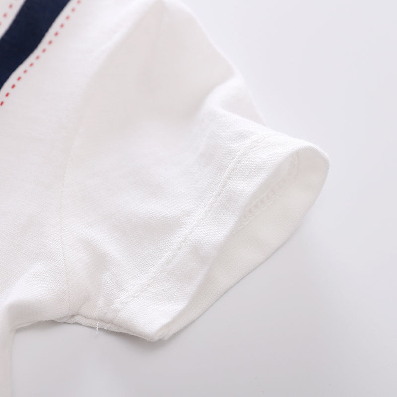 Infant Boys White & Black Cotton Rompers With Bow