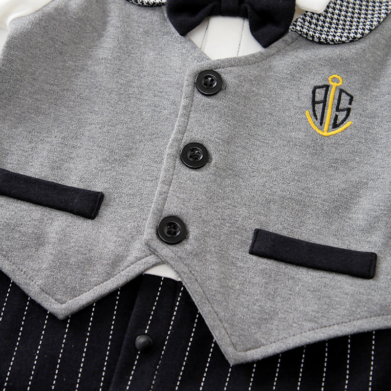 Infant Boys Striped Cotton Rompers