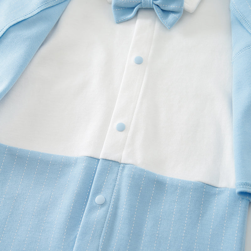 Infant Boys Blue & White Shirt Collar Cotton Rompers