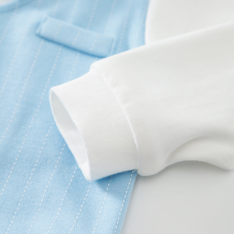 Infant Boys Blue & White Shirt Collar Cotton Rompers