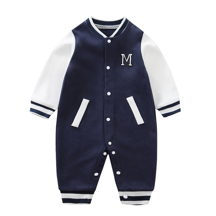 Infant Boys Navy Blue Colourblocked Cotton Romper