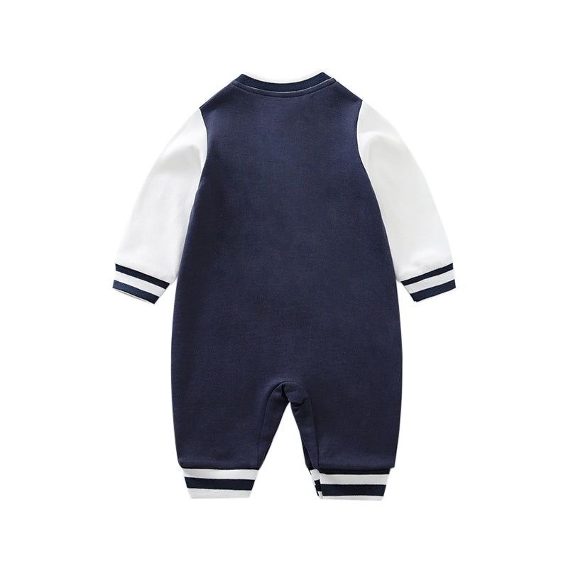 Infant Boys Navy Blue Colourblocked Cotton Romper