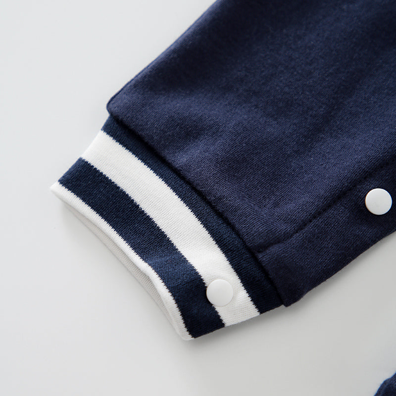 Infant Boys Navy Blue Colourblocked Cotton Romper