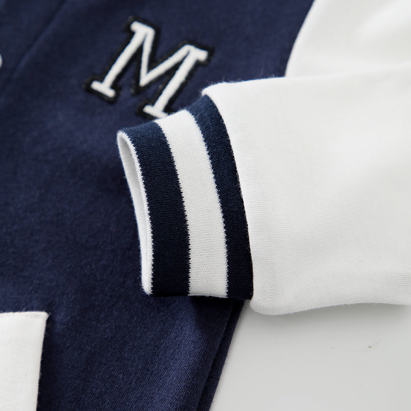 Infant Boys Navy Blue Colourblocked Cotton Romper