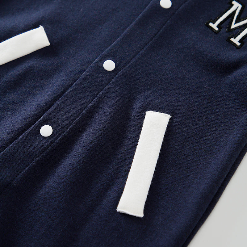 Infant Boys Navy Blue Colourblocked Cotton Romper