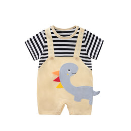 Infant Boys Yellow Printed Cotton Rompers