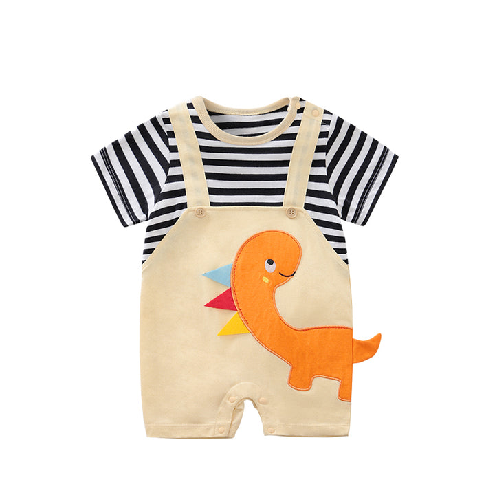 Infant Boys Beige Orange Striped Cotton Rompers