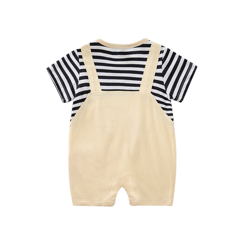 Infant Boys Beige Orange Striped Cotton Rompers