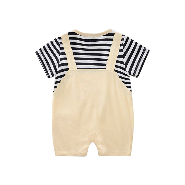 Infant Boys Beige Orange Striped Cotton Rompers