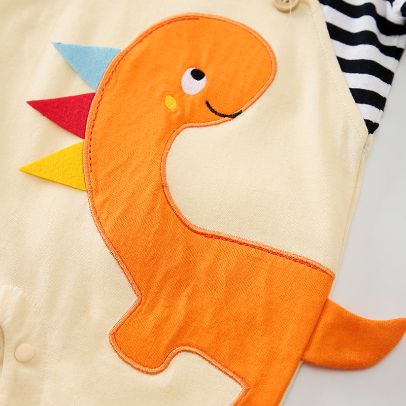 Infant Boys Beige Orange Striped Cotton Rompers