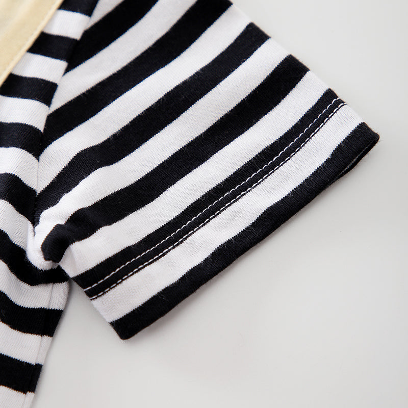 Infant Boys Beige Orange Striped Cotton Rompers