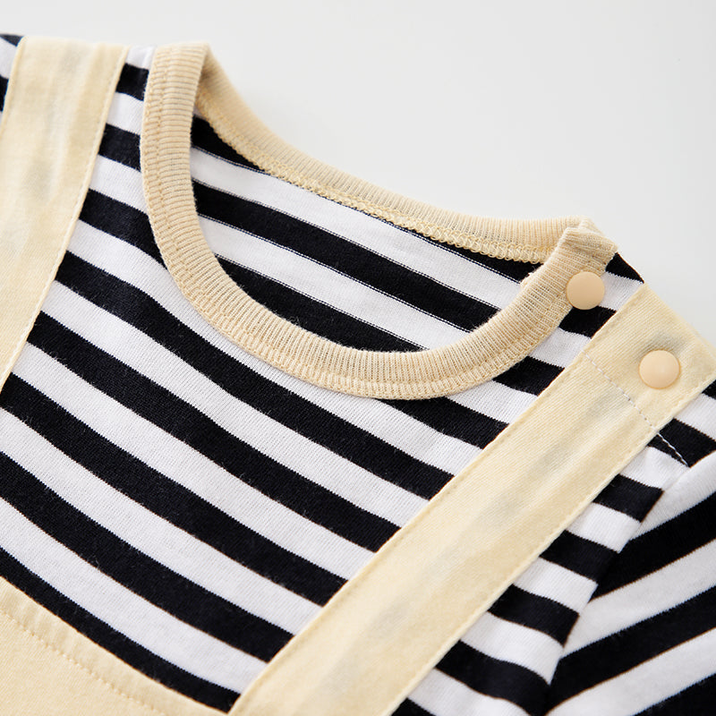 Infant Boys Beige Orange Striped Cotton Rompers