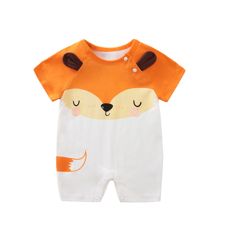 Infant Boys Orange Printed Pure Cotton Rompers