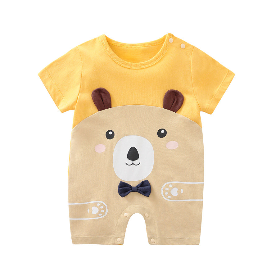 Infant Boys Yellow Printed Cotton Rompers