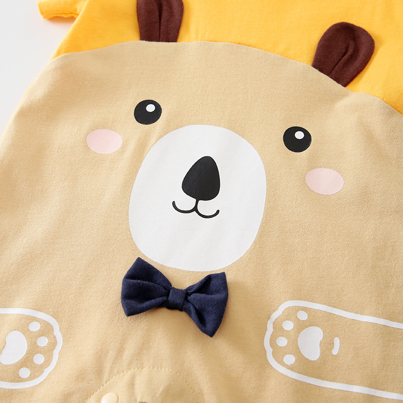 Infant Boys Yellow Printed Cotton Rompers
