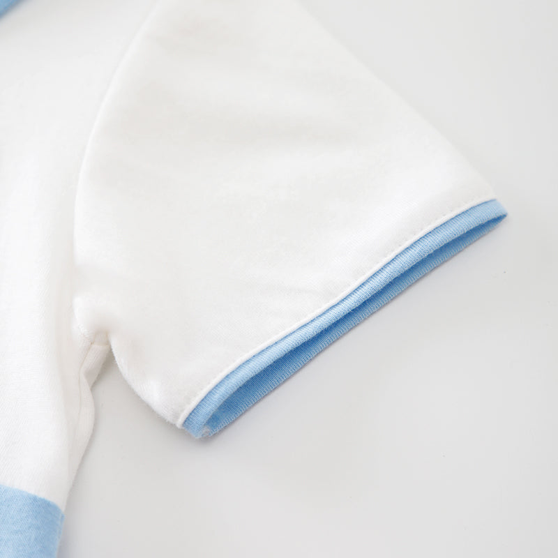 Infant Boys Blue White Colourblocked Cotton Rompers