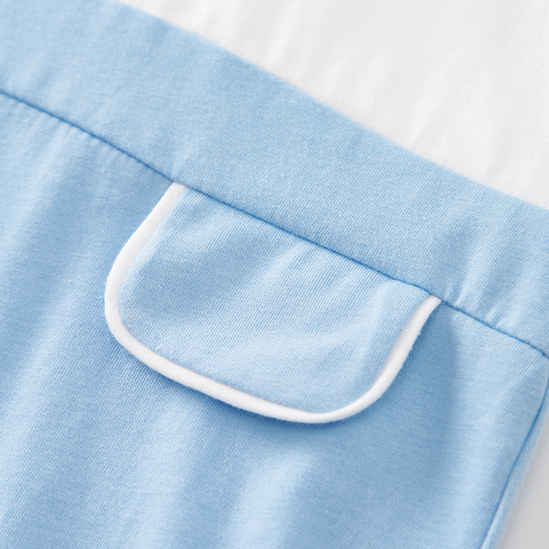 Infant Boys Blue White Colourblocked Cotton Rompers