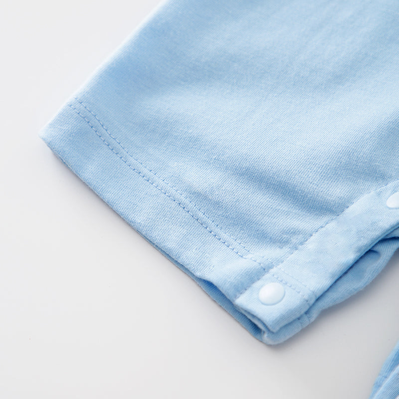 Infant Boys Blue White Colourblocked Cotton Rompers