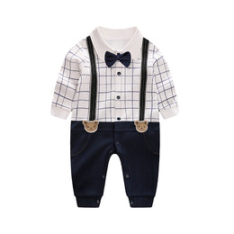 Infant Boys Navy Blue Checked Cotton Rompers