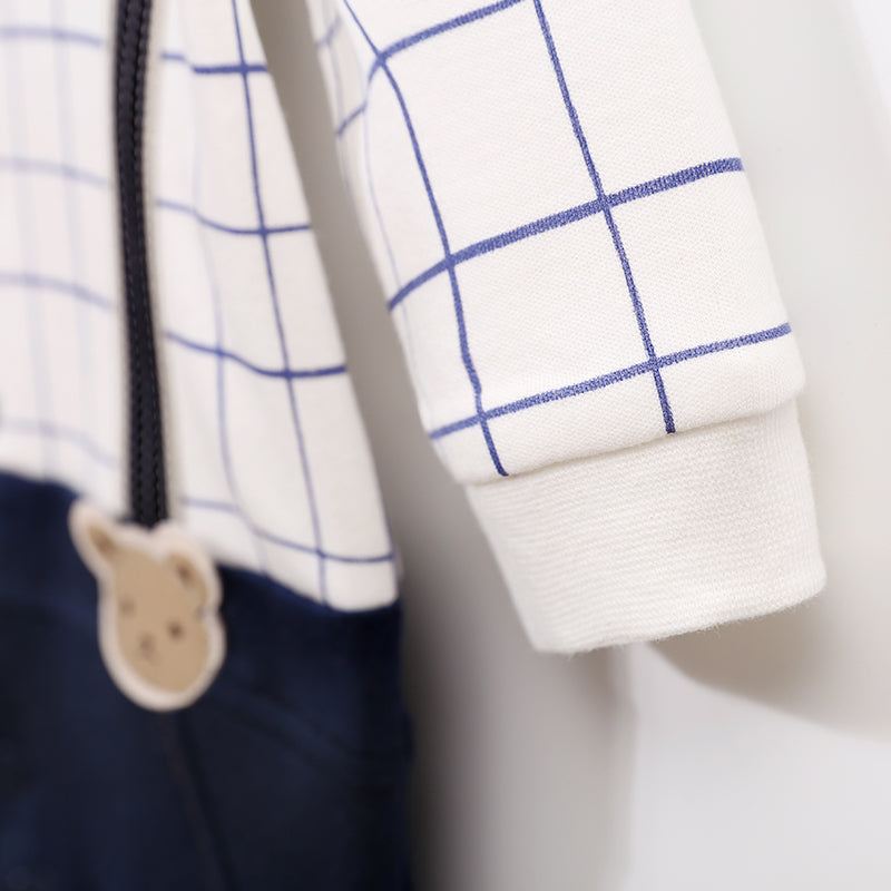 Infant Boys Navy Blue Checked Cotton Rompers