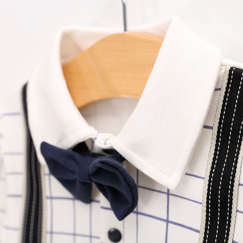 Infant Boys Navy Blue Checked Cotton Rompers