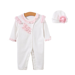 Infant Girls White Self Design Cotton Rompers