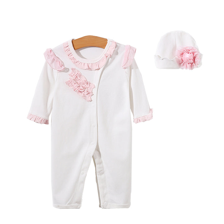 Infant Girls White Self Design Cotton Rompers
