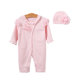 Infant Girls Pink Ruffles Detail Cotton Rompers
