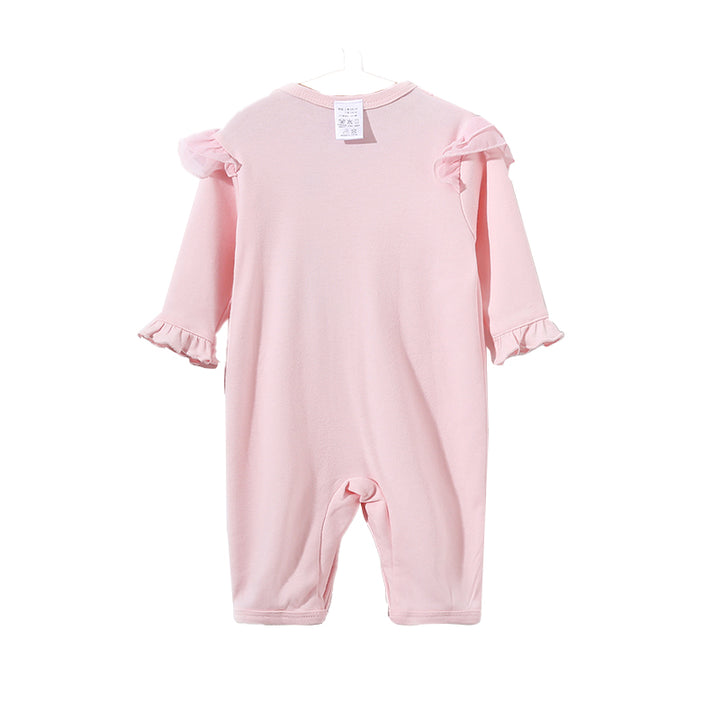 Infant Girls Pink Ruffles Detail Cotton Rompers