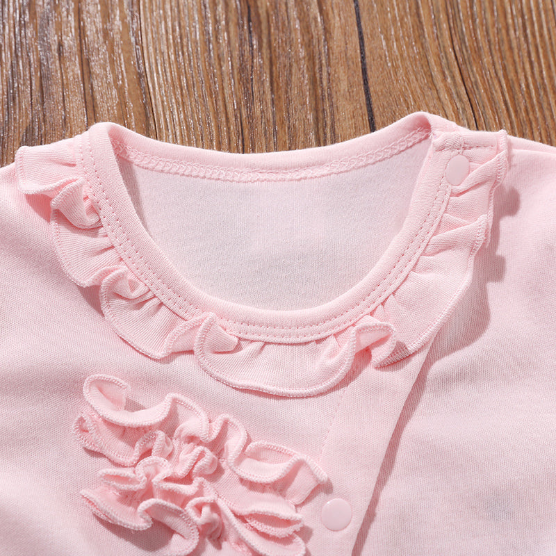 Infant Girls Pink Ruffles Detail Cotton Rompers