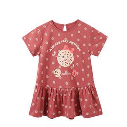 Brown Girls Graphic Printed Drop-Waist Cotton T-shirt Mini Dress