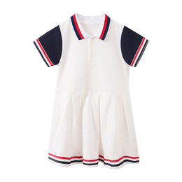 Girls White Shirt Collar Cotton T-shirt Dress