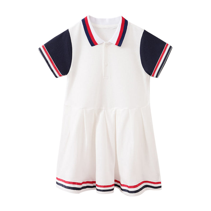 Girls White Shirt Collar Cotton T-shirt Dress