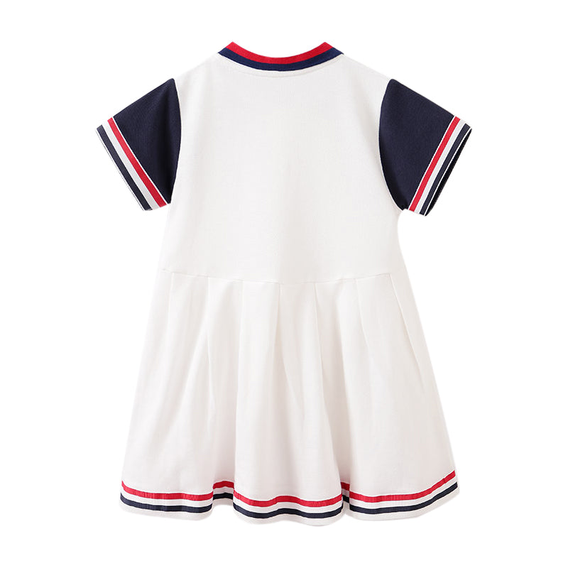 Girls White Shirt Collar Cotton T-shirt Dress