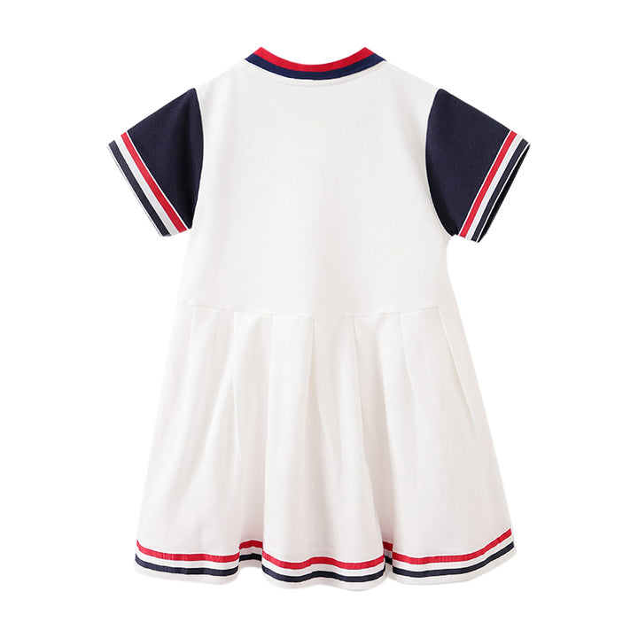 Girls White Shirt Collar Cotton T-shirt Dress