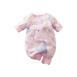 Infant Girls Printed Cotton Round Neck Full Sleeves Rompers