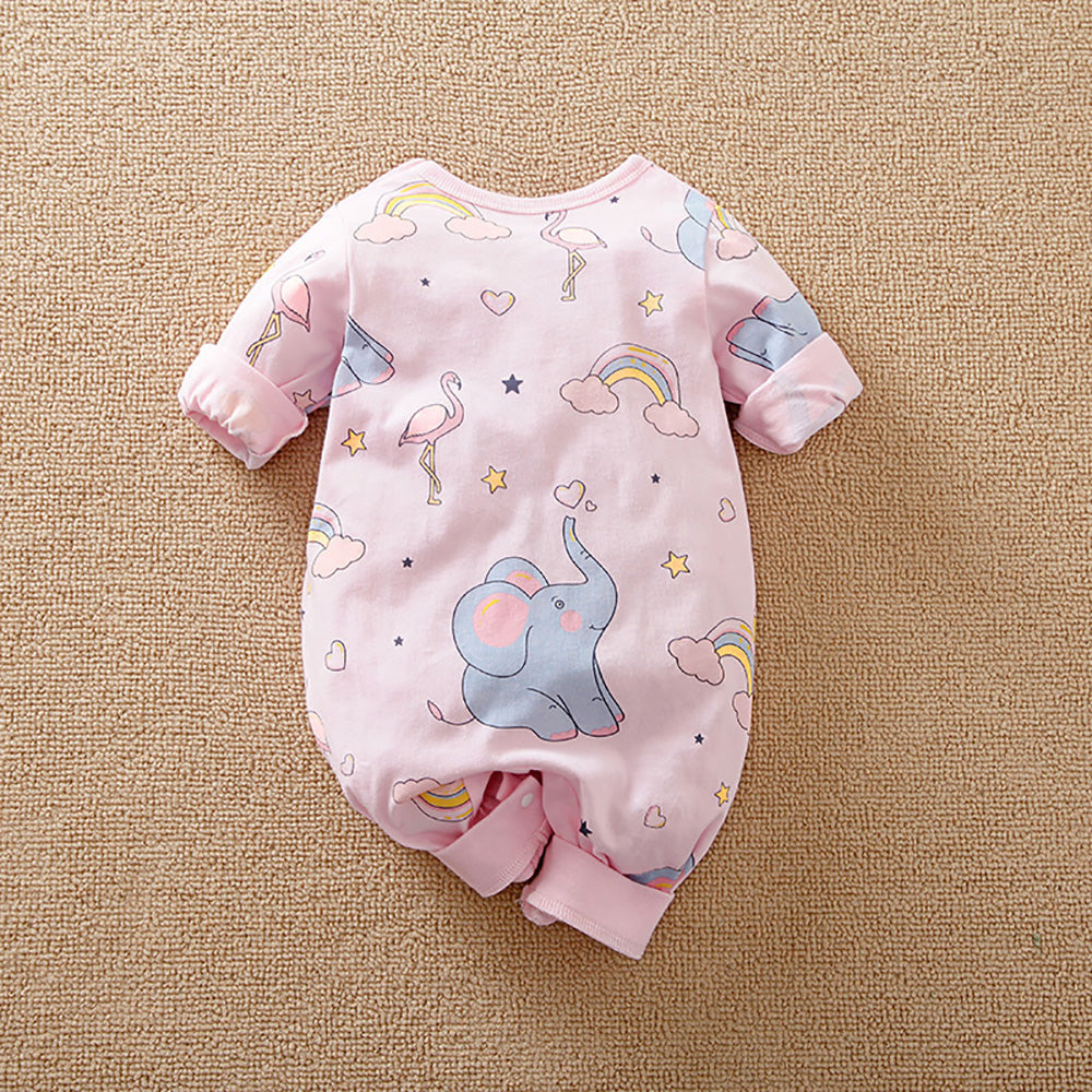 Infant Girls Printed Cotton Round Neck Full Sleeves Rompers